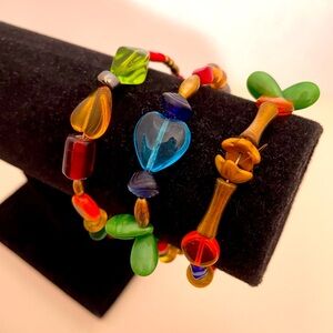 Vintage Y2K Rainbow Plastic Beaded Summer Beach Surf Festival Wire Wrap Bracelet